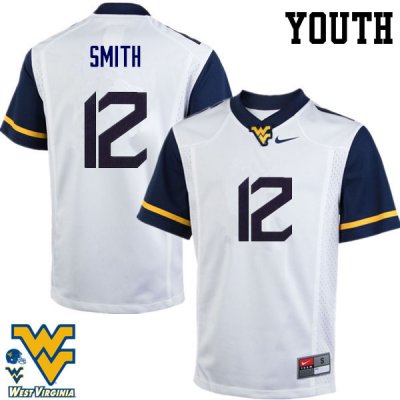 Youth West Virginia Mountaineers NCAA #12 Geno Smith White Authentic Nike Stitched College Football Jersey PD15K20ML